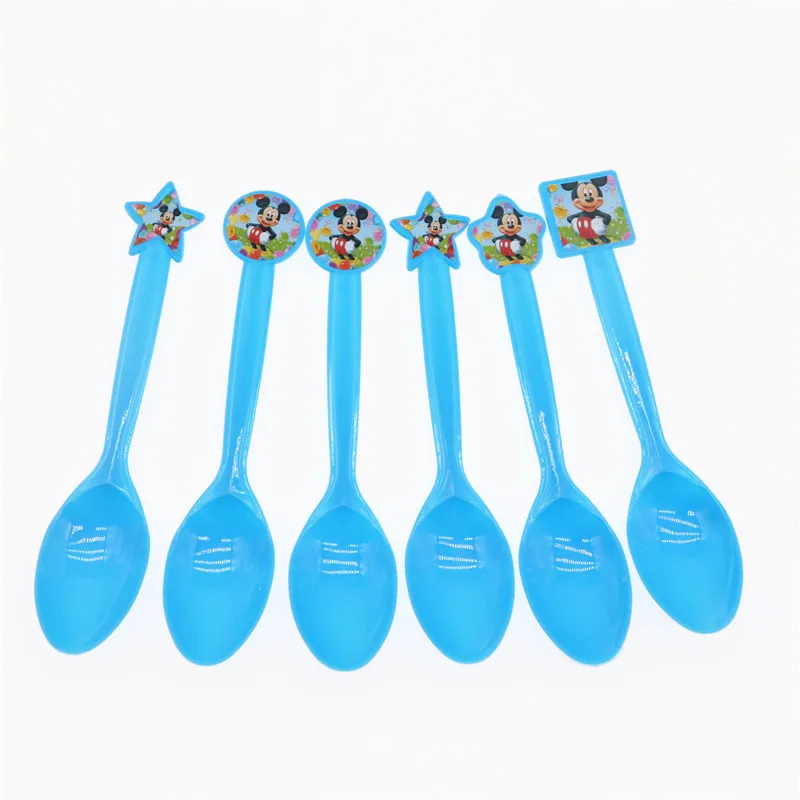 Spoon 6pcs Новинка Микки Маус День рождения украшения детские одноразовые столовые приборы набор салфеток бумажная тарелка Подарочный пакет Детские вечерние принадлежности - Цвет: Spoon 6pcs