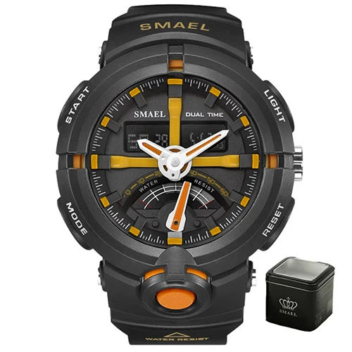 Orange with box Мужские часы, водонепроницаемые, SMAEL, брендовые, роскошные часы, хронограф, Автоматическая Дата, наручные часы, красные, 1637, часы, электронные, мужские часы, цифровые - Цвет: Orange with box