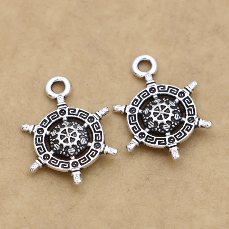 

JAKONGO Antique Silver Plated Rudder Charms Pendants Jewelry Findings Accessories Making fit Bracelet DIY 19x13mm