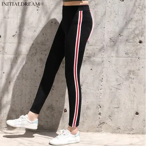 Новинка осени 2021, женские хлопковые леггинсы в полоску сбоку с высокой талией, готические леггинсы для фитнеса, спортивные штаны, повседневные женские брюки