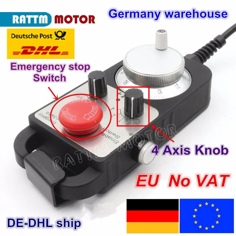 【EU ship free VAT】 Universal Cnc 4 Axis Mpg Pendant HandWheel 100 Pulse 5V & Emergency Stop Cnc Router Handwheel 4 Axis Type