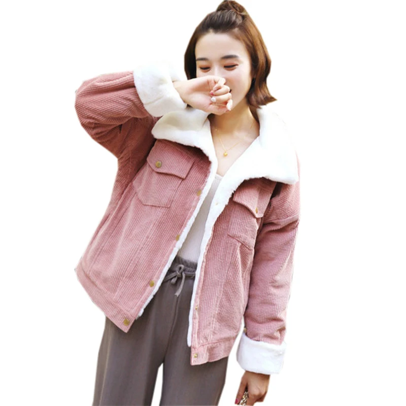 Зимние вельветовые пальто осенние женские короткие утепленные хлопковые куртки