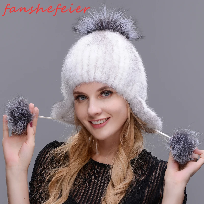 FANSHEFEIER зимняя женская Норковая шапка НОВАЯ для защиты ушей норки и лисы ручной