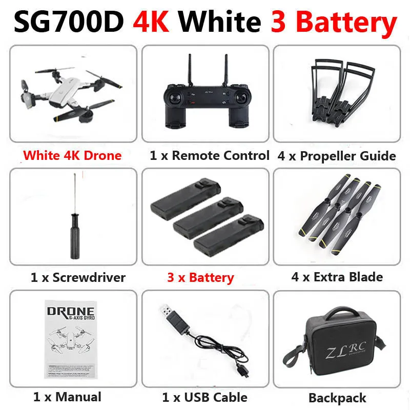 4K White 3B Bag SG700-D WiFi FPV Mini Drone двойная камера 720P 1080P 4K оптический поток воздушная видео Профессиональный складной Радиоуправляемый квадрокоптер игрушка XS809S - Цвет: 4K White 3B Bag