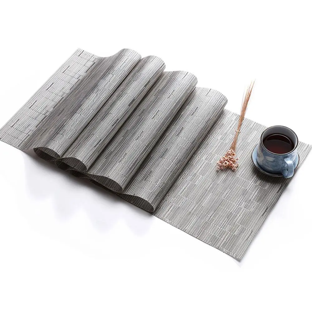 Silver gray SaiDeng ПВХ сплошной цвет Настольная дорожка имитация бамбукового зерна вязаное покрытие стола украшение-25 - Цвет: Silver gray