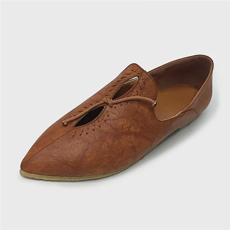 Retro Women Leather Flats Shoes Fashion Pointed Toe Office Lady Shoes Slip On Loafers Women Soft Low Heel Driving Shoes#40
