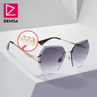 denisa 2019 square rimless pearl sunglasses retro women brand designer trendy gradient polygon sun glasses female uv400 g23023