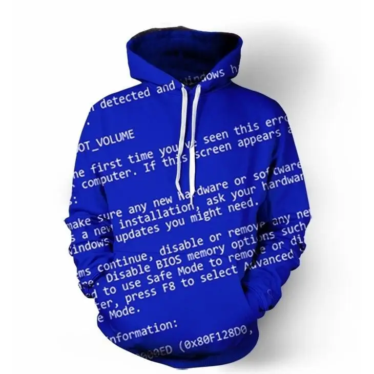 

2018 NEW FASHION MEN WOMEN Computer blue screen 3D print Hoodie Sweatshirts Pullovers Autumn Tracksuit Loose Thin Hoody