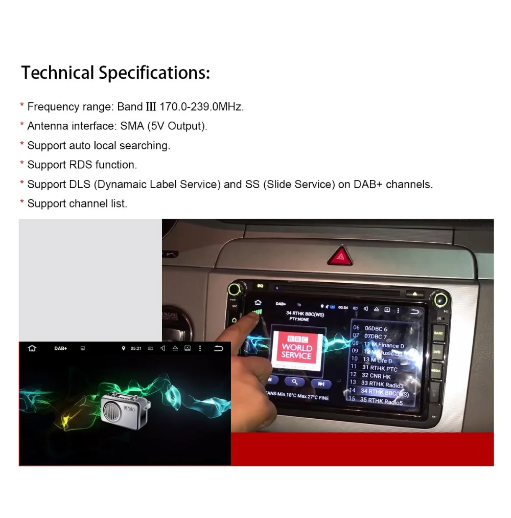 ARKRIGHT Универсальный Автомобильный цифровой аудио радио приемник коробка DAB+ бренд III 170,0-239,0 МГц проигрыватель Android