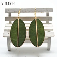 2017 new design womans earrings fashion design handmade wood lady african style metal material inlaid wood green dangler