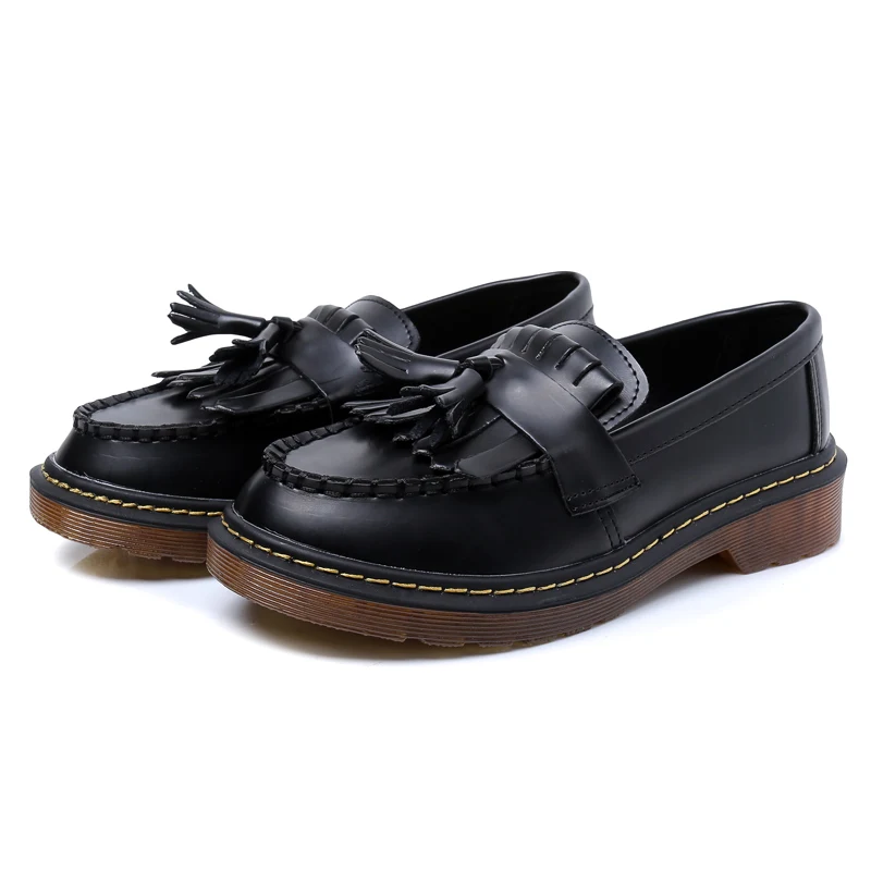 Black Loafer Teahoo/классические женские лоферы туфли женские туфли-оксфорды из мягкой кожи на плоской подошве с круглым носком Большие размеры 10, 11, 12 - Цвет: Black Loafer