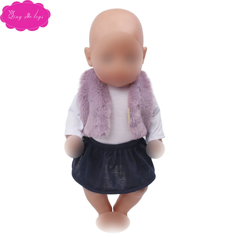43 см детская Одежда для кукол фуксия меховой жилет + футболка юбка платье