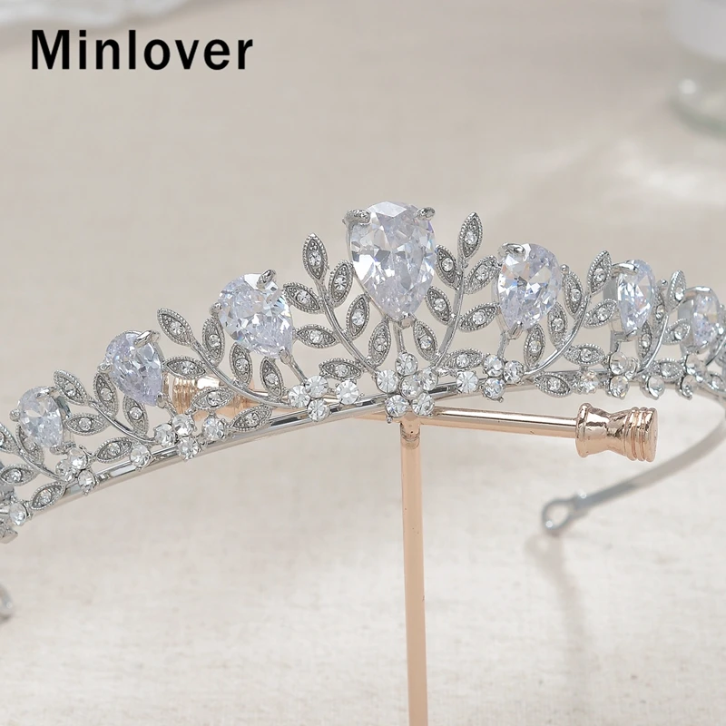 Minlover Роскошные диадемы с фианитами в виде листьев короны цветок горный хрусталь