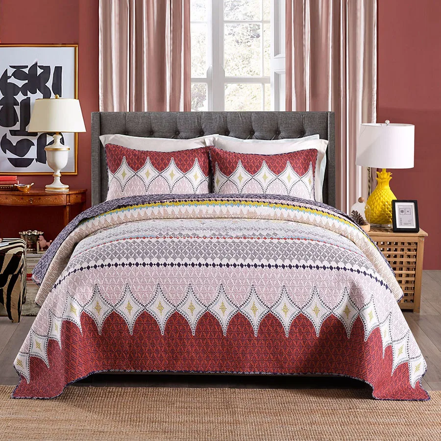 

Quality Bedspread on the Bed Print Quilt Set 3PCS Quilted Blanket for Bed Cover Pillowcase Queen Size Summer Coverlet Sets