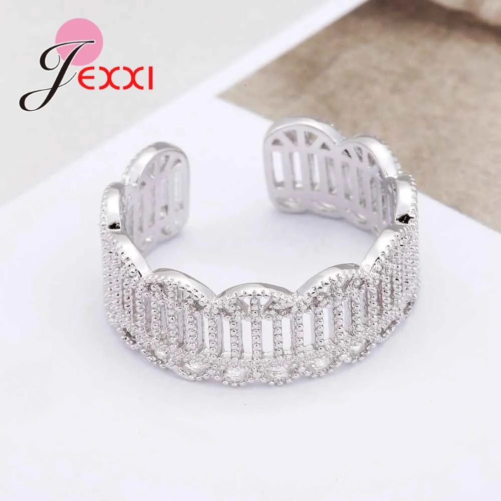 Luxury Wedding Engagement 925 Sterling Silver Rings Wide Shape Hollow Out Vintage Party Ajustable Ring For Women Bijoux | Украшения и