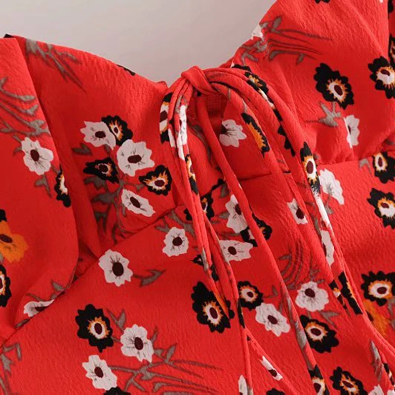 Женское винтажное мини платье с открытой спиной красное пляжное цветочным