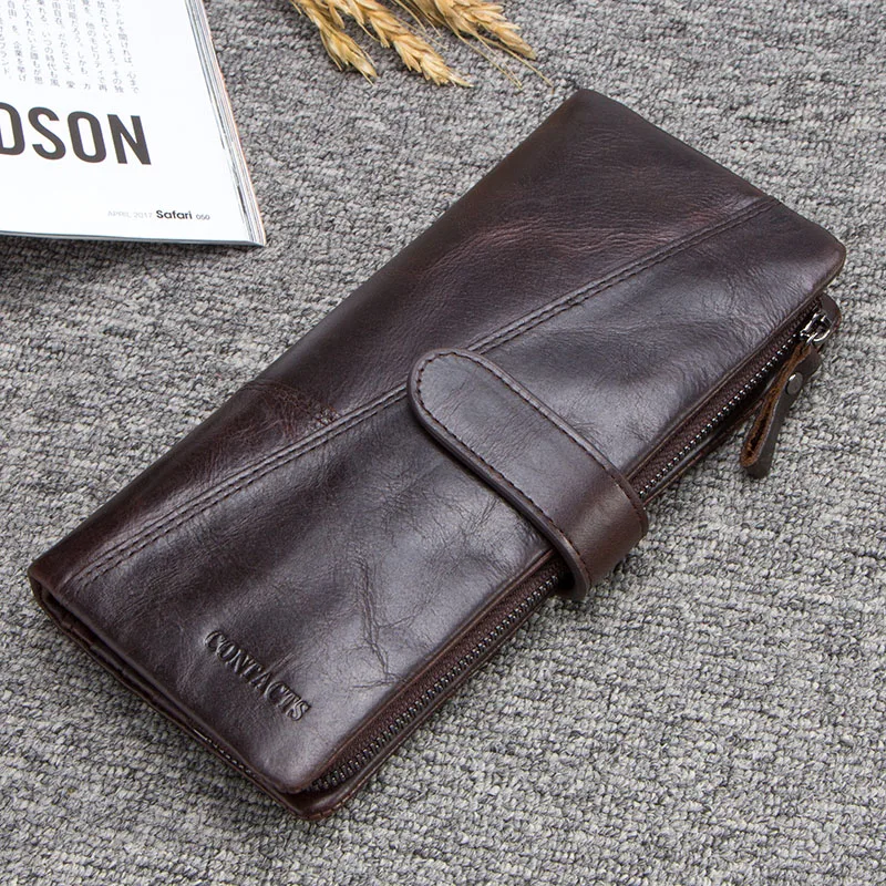 contacts genuine crazy horse cowhide leather men wallets fashion purse with card holder vintage long wallet clutch wrist bag free global shipping
