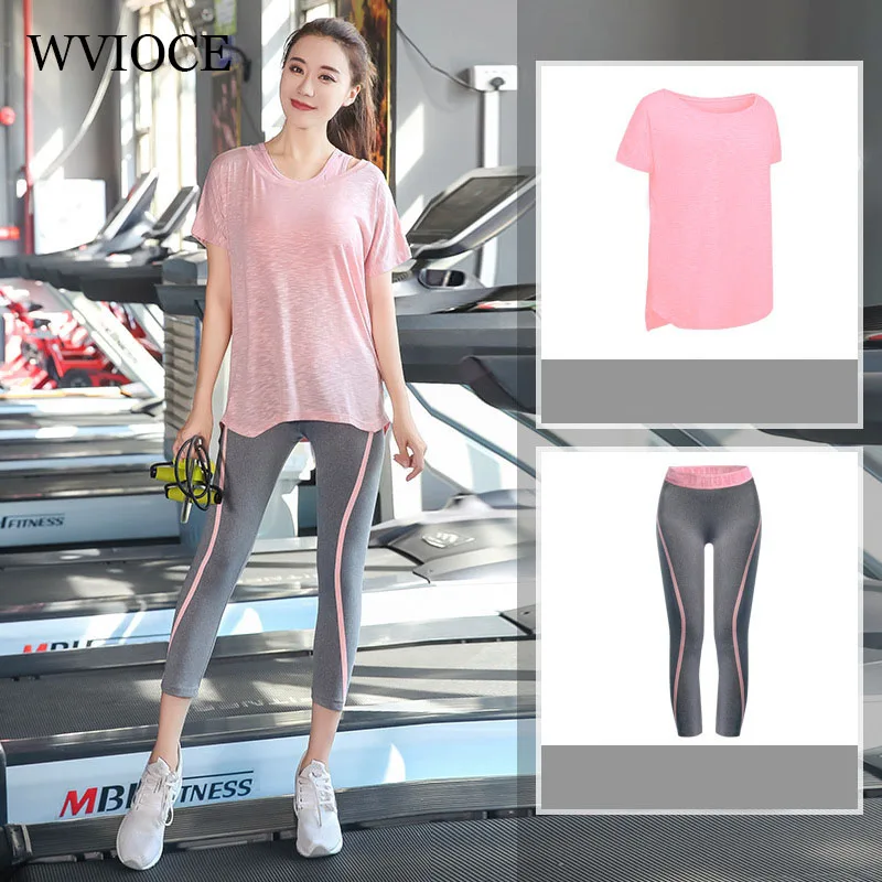 

WVIOCE Women Yoga Set Gym Fitness Clothes Shirt+Pants Running Tight Jogging Workout Yoga Leggings Sport Suits Plus Size L-XXXXL
