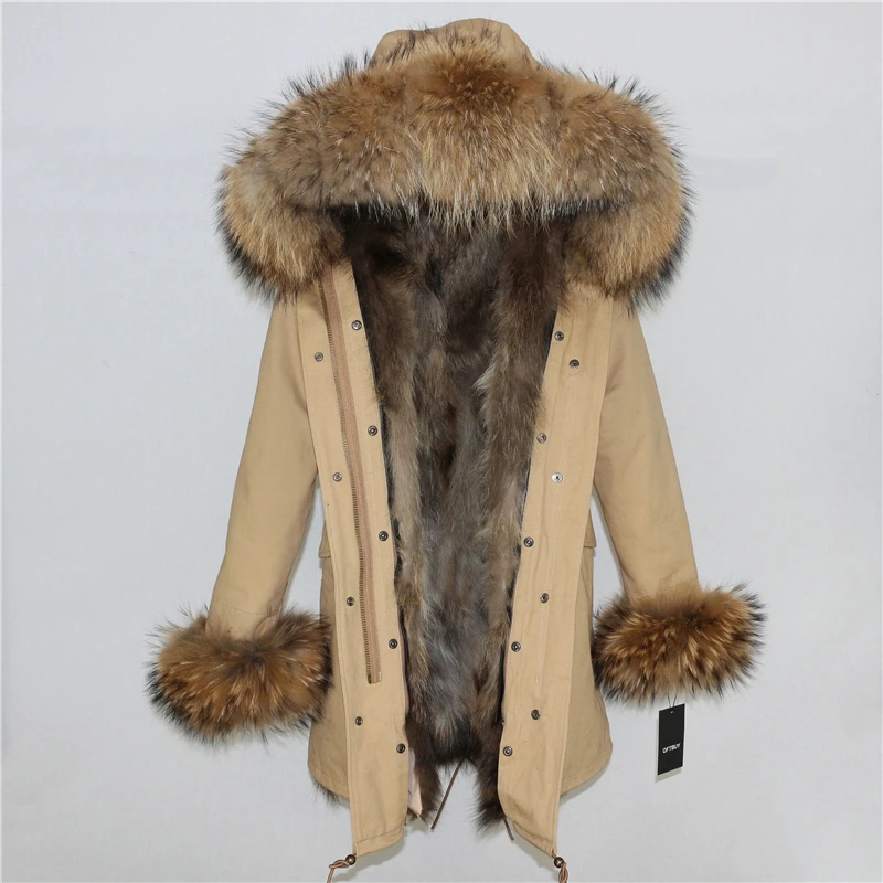 brown natural XD OFTBUY, пальто из натурального меха, длинная парка, зимняя куртка для женщин, натуральный мех енота, Воротник из натурального Лисьего меха, съемная уличная одежда, новинка - Цвет: brown natural XD