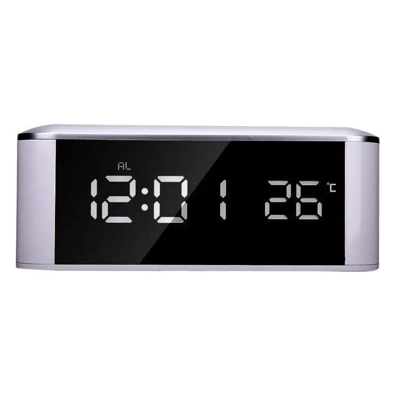 Лампа, ночник, светильник, будильник, Usb, Электронная подсветка, Настольные Цифровые настольные часы, светодиодный зеркальный термометр, дисплей, часы - Цвет: Белый