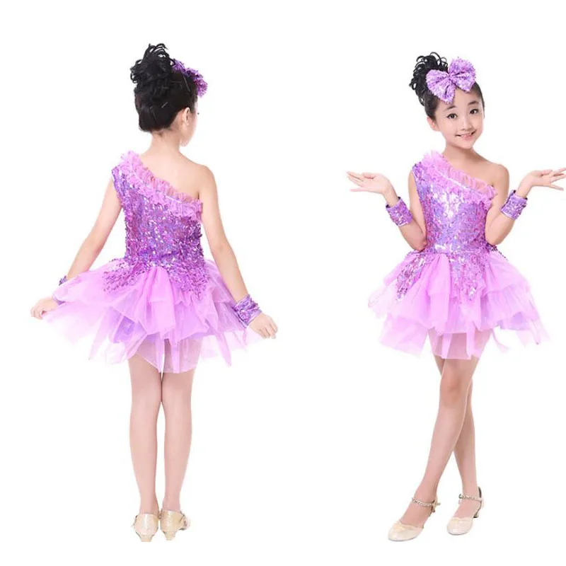 Желтый Обувь для девочек блестками Современный Джаз Танцы костюмы платье пачка