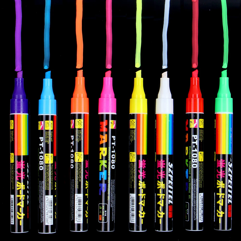 

8 Colors 6mm Erasable Oblique Highlighter Pen Set Liquid Chalk Fluorescent Neon Marker Led Window Glassboard Pens