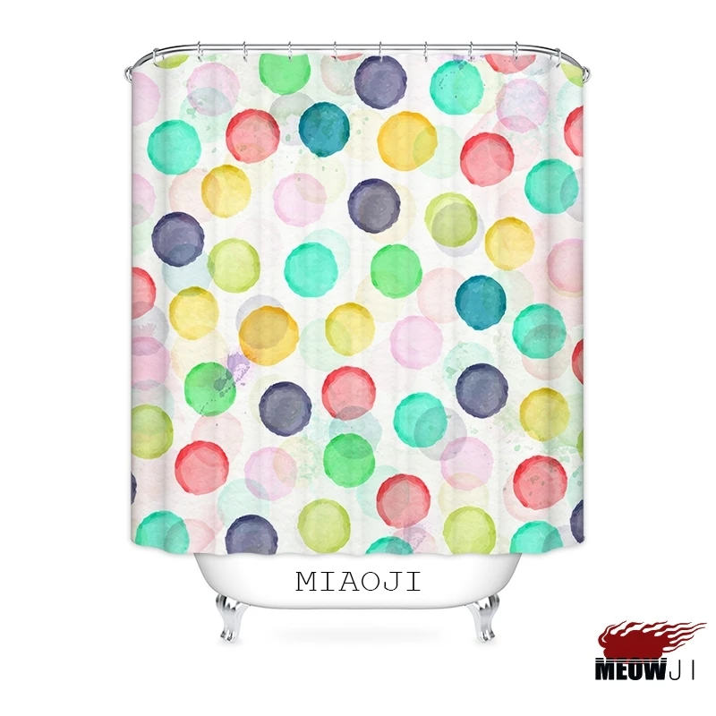 Fresh Blue Watercolor Dots Shower Curtain Printed Polyester Fabric Bathroom Decor with Hooks Free Shipping | Дом и сад