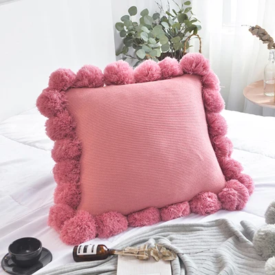 Vintage Pink Вязаная наволочка с помпоном, однотонный чехол для подушки цвета слоновой кости, серый, розовый, слоновой кости, зеленый однотонный чехол для подушки 45*45 см, мягкий, для дивана, кровати, детской комнаты, декоративный - Цвет: Vintage Pink