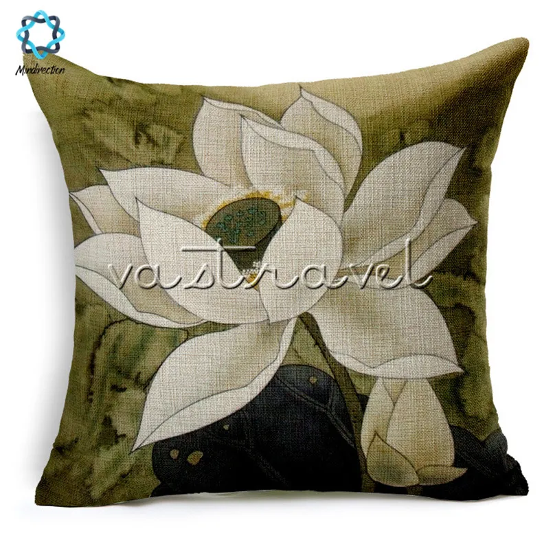 Mindirection хлопок белье Площадь Винтаж Китайский цветы лотоса изображение Пледы