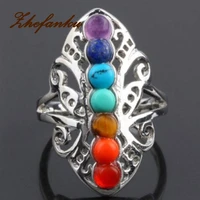 silver plated 7 chakra healing hollow thumb reiki natural stones ring for women adjustable ring boho jewelry