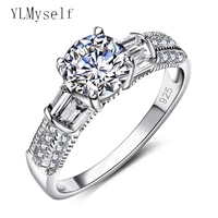 real 925 silver wedding ring pave 12mm round cut cubic zirconia crystal stone engagement jewelry elegant finger rings for bridal
