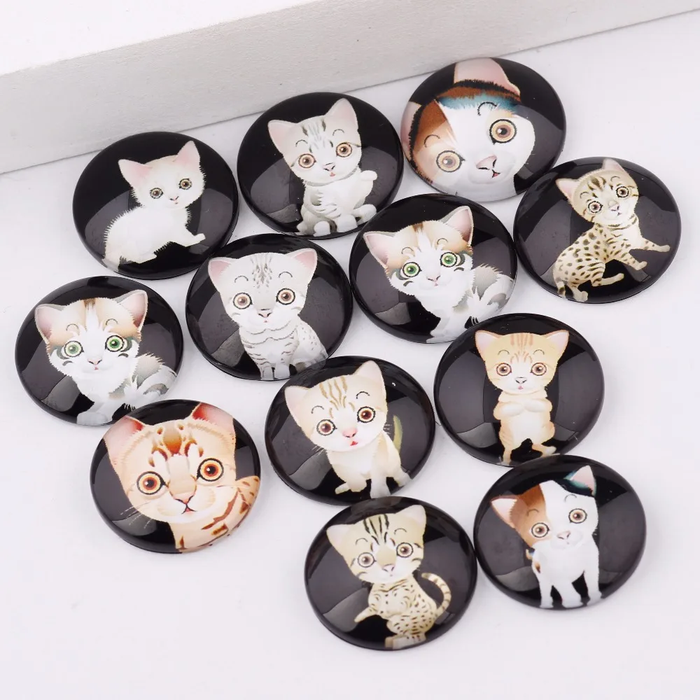 

reidgaller mix cute cat photo round glass cabochon 10mm 12mm 14mm 18mm 20mm 25mm diy earrings jewelry making findings