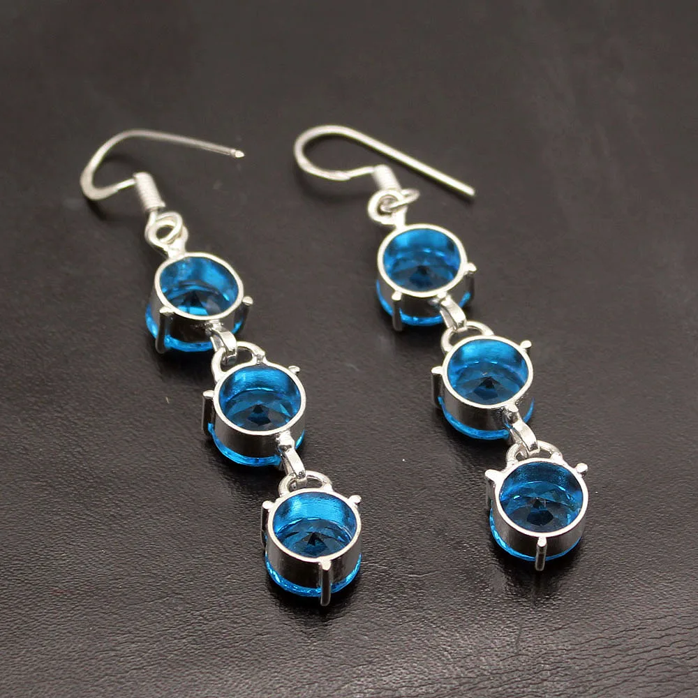 Фото Модные женские серьги Hermosa в круглой форме Ocean BlueTopaz 2 1/8 дюйма A472 №4