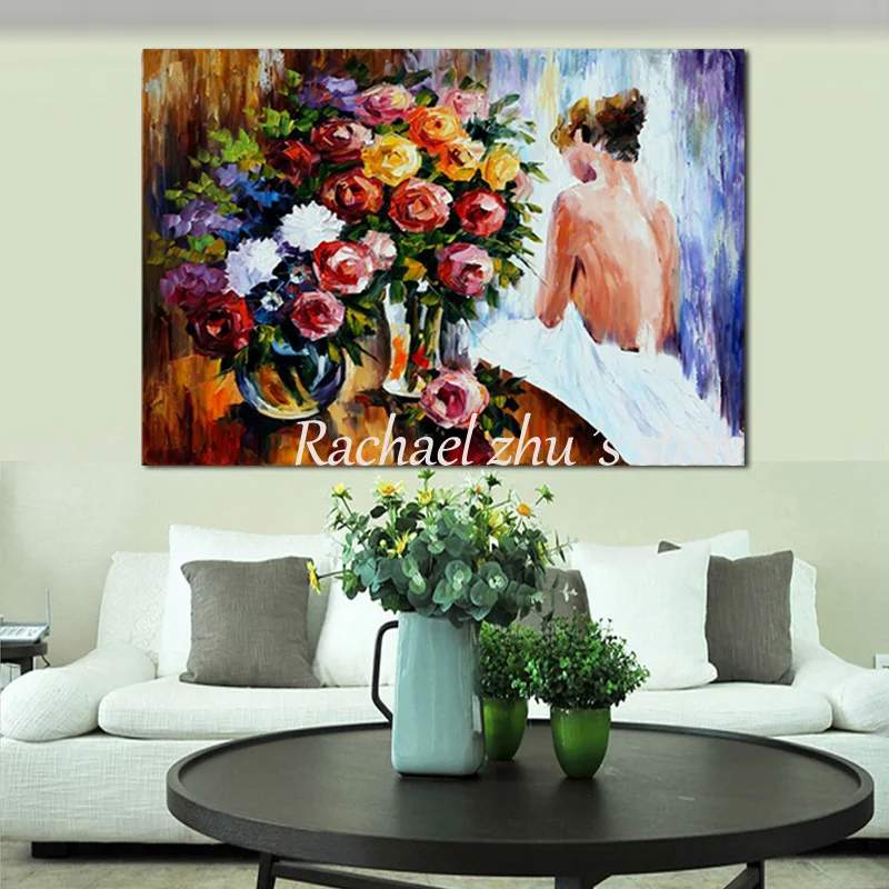 

Hand Painted Abstract Woman Sexy Back Oil Paintings On Canvas Abtract Sexy Girl with Flower Wall Pictures Living Room Home Decor