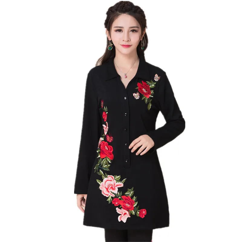 Брендовое весенне-осеннее женское платье с вышивкой из хлопка и льна элегантное