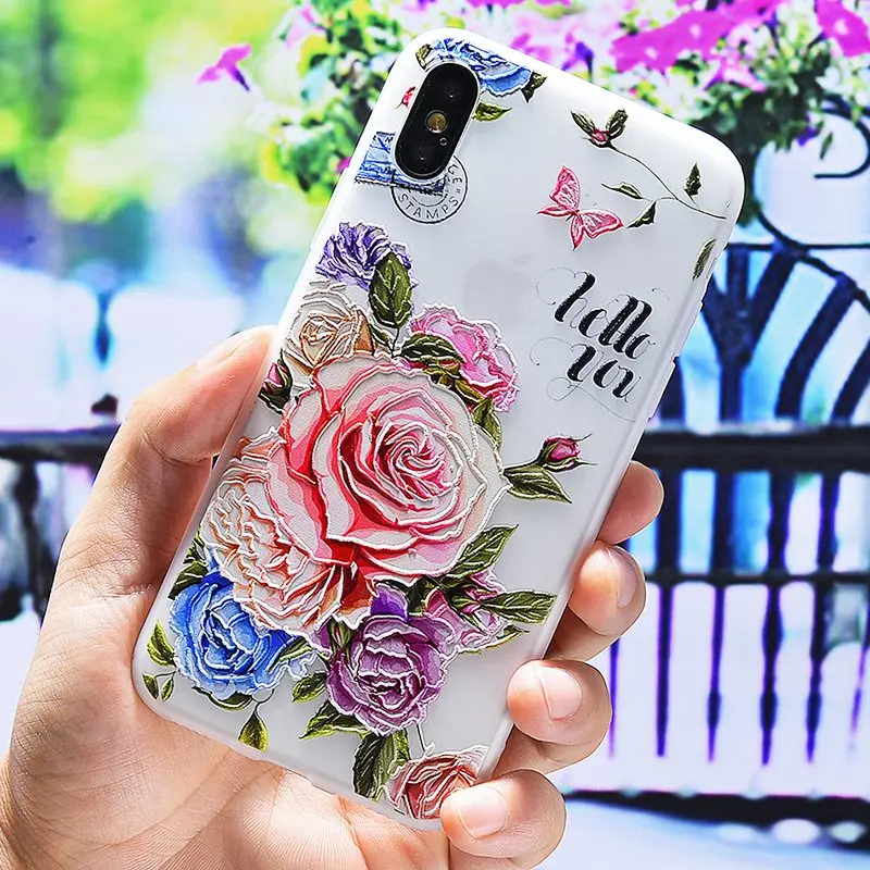 3D силиконовые милосердия цветочный чехол для iPhone 6 s 7 XS 8 Plus X XR MAX мягкий