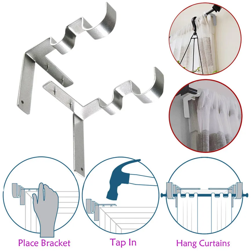 2xCurtain Rod Bracket Hang Shower Curtain Holders Tap Right Into Window Frame Storage Rack Railing Holder For J#1 | Дом и сад