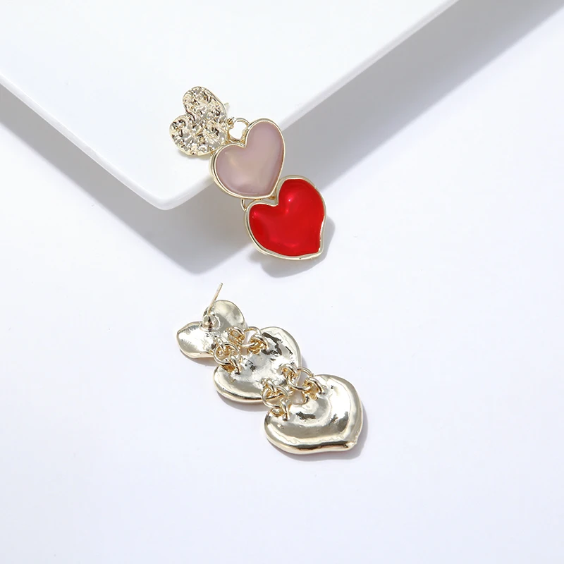 Yhpup Fashion Sweet Brand Za Zinc Alloy Heart Dangle Earrings Geometric Enamel Pink Charm Earrings for Women Party Pendants Gift