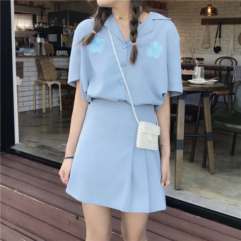 Комплект из двух предметов Женский Топ и блузка с коротким рукавом цветочной