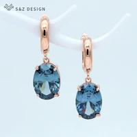 sz design 2021 new oval cubic zirconia egg shape dangle earrings for women 585 rose gold korean girl jewelry wedding party gift