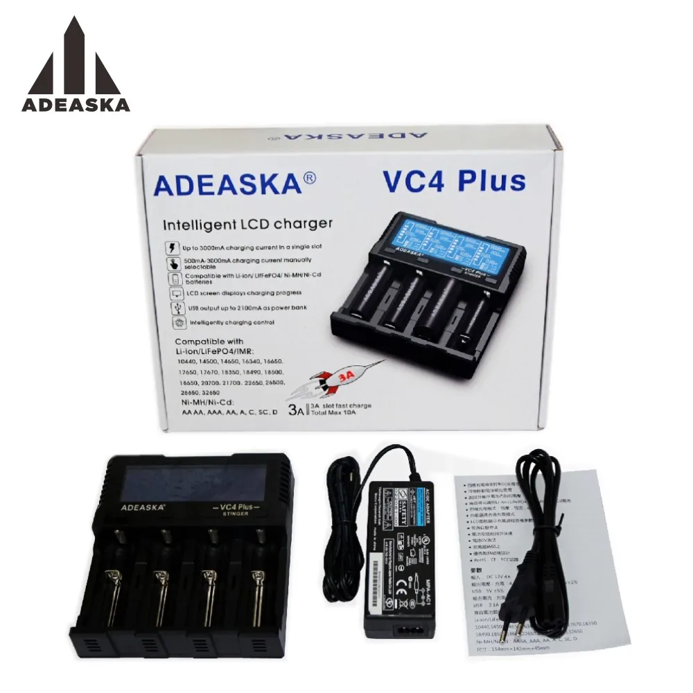 

ADEASKA VC4 PLUS C4 VC4 умное зарядное устройство с ЖК-дисплеем для литий-ионных/IMR/INR/ICR/LiFePO4 батарей 18650 14500 26650 AA 3,7 1,2 V 1,5 V D4