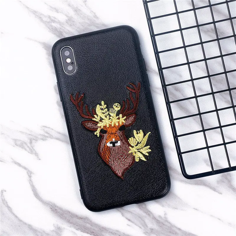 For iphone X case cover Netarlier for 7 8 Back Soft Full Cover Case 6 6s plus Silicone Sika Deer Embroidery |