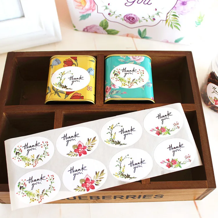 

120pcs Ellipse thank you flower Garland Paper Adhesive sticker as Food Wedding packing Label scrapbook Gift Decoration Tag