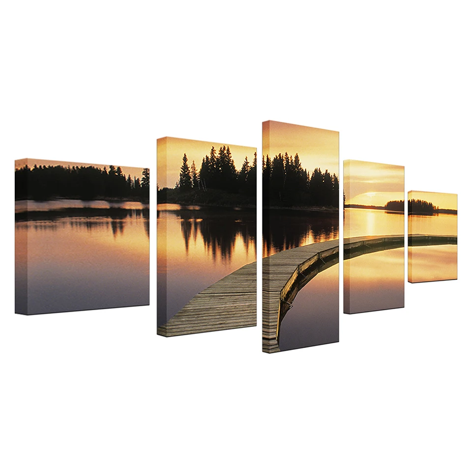 5 шт./компл. мост на реке с красивым золотым солнечным светом плакаты пейзаж