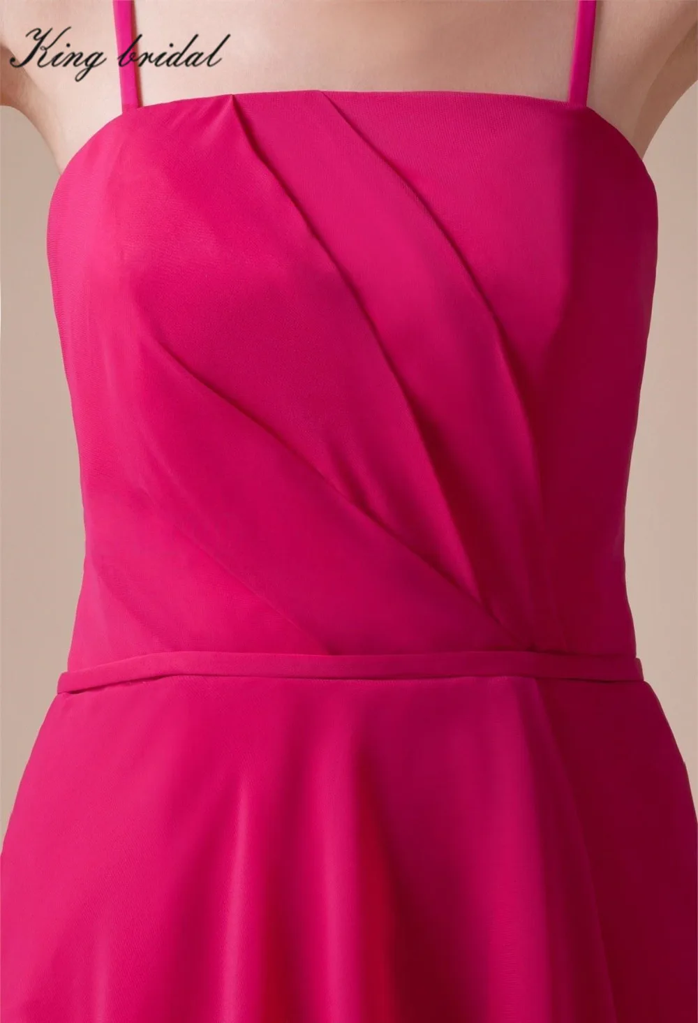 2017 Фуксия Шифон Бретельках Оборками Короткие Рукавов Платья Невесты Простой