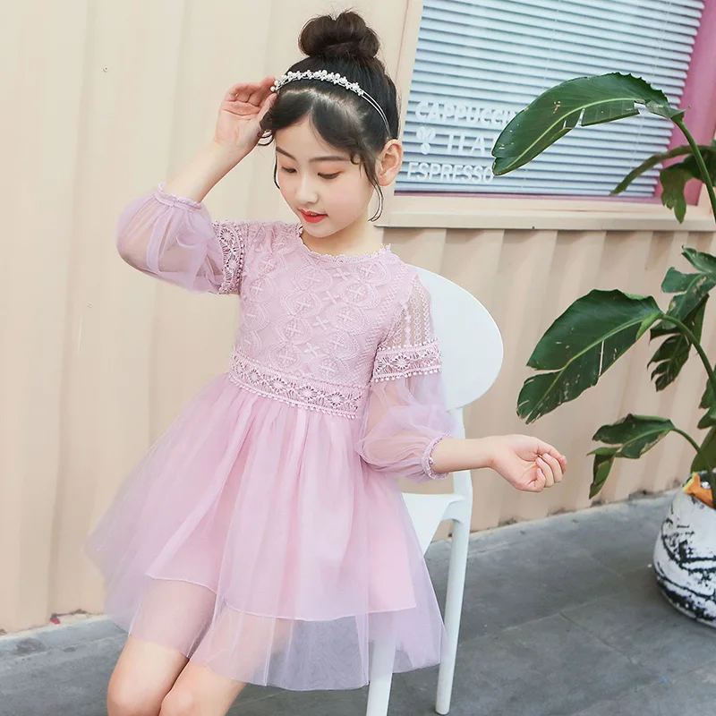 Girls Dress Summer 2019 Pink And White Princess Long Sleeve Cute For 3-10 Years Children Clothing | Детская одежда и обувь