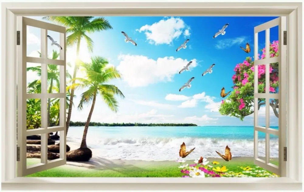 

3d wallpaper custom photo mural Window romantic coast coco landscape home decor background living room wallpaper for walls 3 d