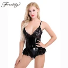 Черный женский бюстье, сексуальный лакированный кожаный кружевной лоскутный облегающий костюм без рукавов, боди, комбинезон, вечервечерние Клубная одежда