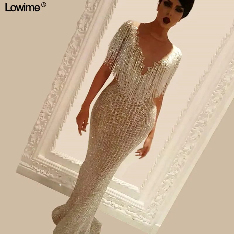 

Free Shipping Bling Long Evening Dresses Mermaid Crystal Beading Arabic Style Evening Prom Party Gowns Red Carpet Gowns