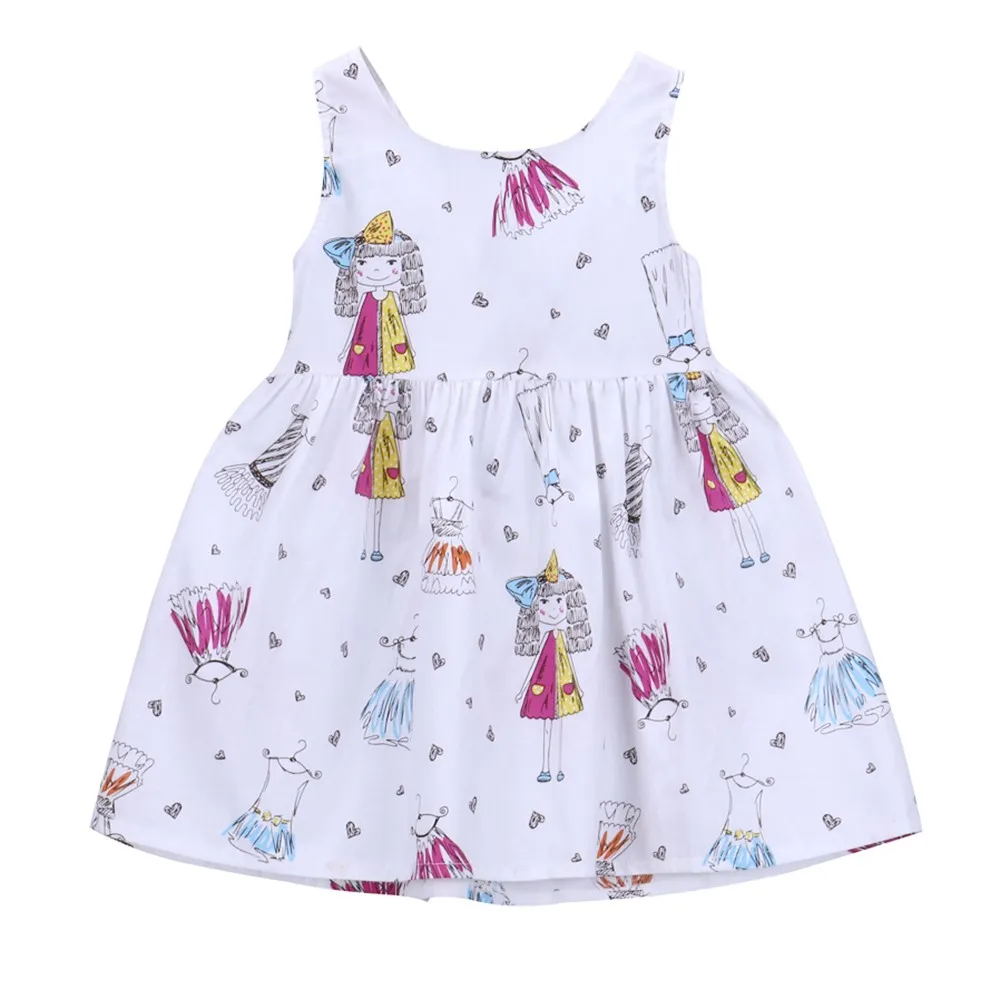 Cotton printed Children Kid Girl Cartoon Heart Print Bowknot Sleeveless Princess Dresse Clothes princess dress hot #06 | Детская одежда